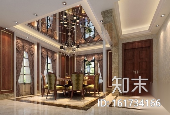 [三亚]典雅欧式三层别墅样板房CAD装修图（含效果）cad施工图下载【ID:161734166】
