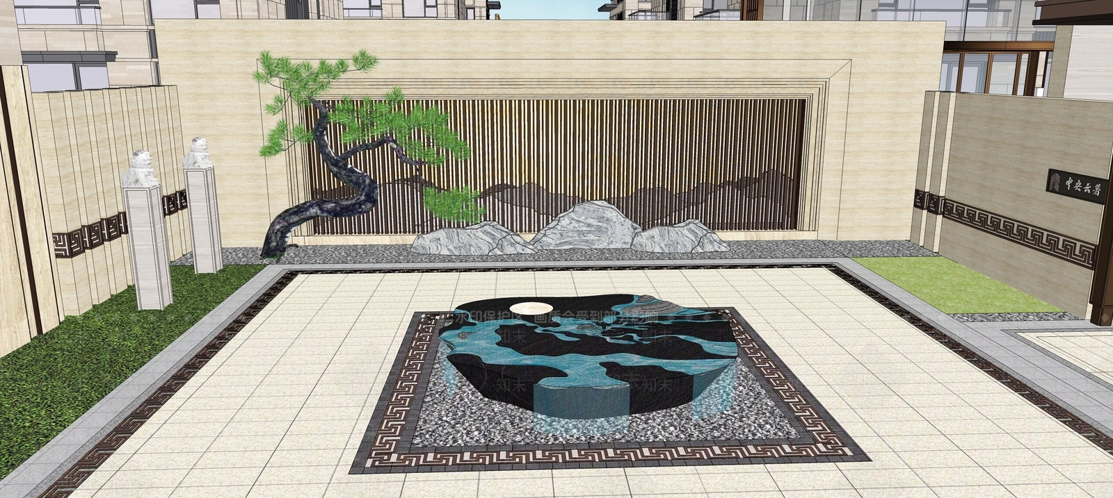 新中式住宅小区景观SU模型下载【ID:170445127】