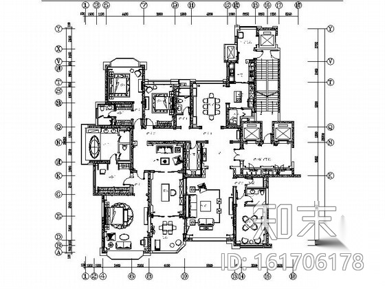 [太原]雍容高贵室内家装样板间施工图（含电气系统图）施工图下载【ID:161706178】