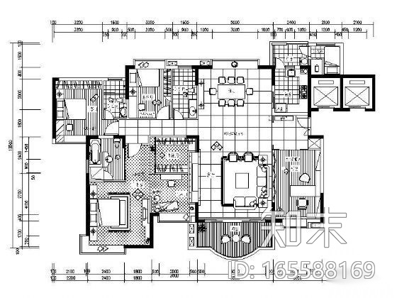 [毕业设计]四室两厅设计图cad施工图下载【ID:165588169】