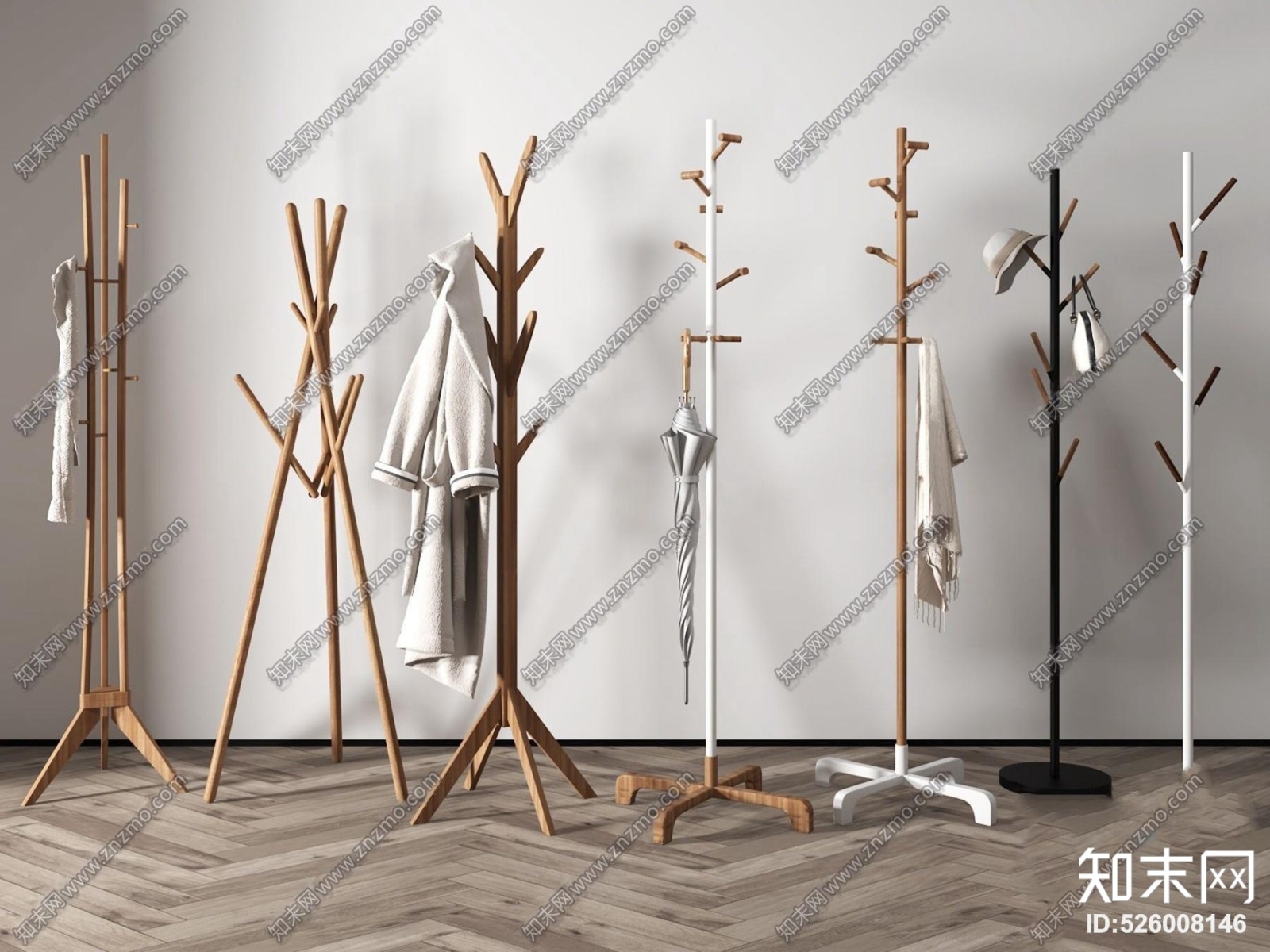北欧木质衣帽架落地挂衣架3D模型下载【ID:526008146】
