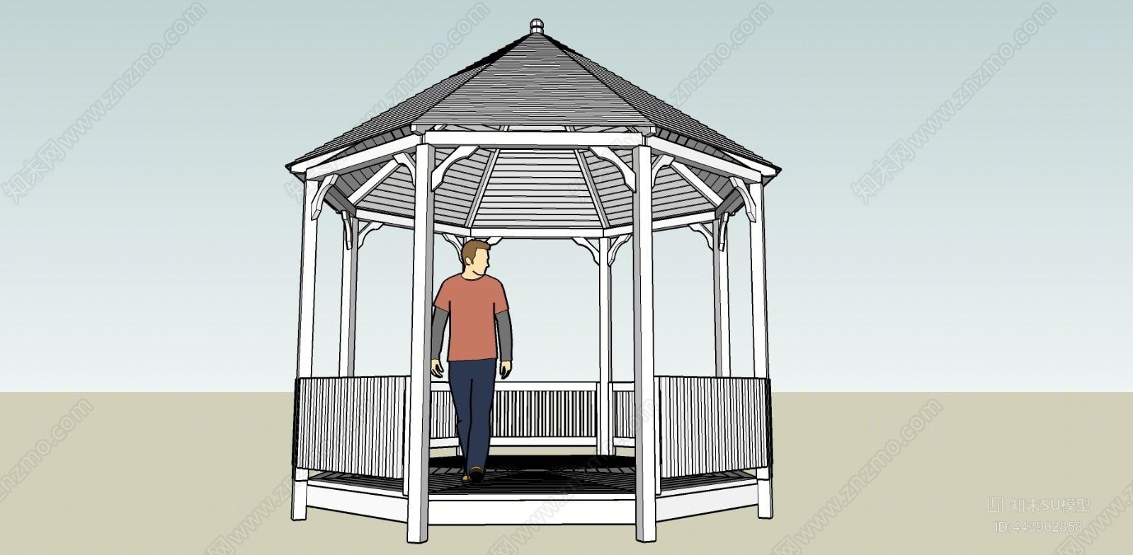 欧式防腐木景观亭SU模型下载【ID:443902858】