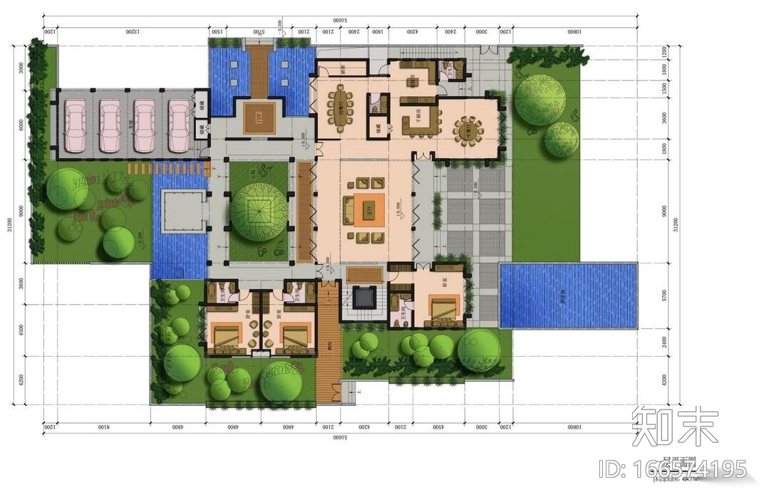 联排别墅豪宅户型设计图cad施工图下载【ID:166574195】