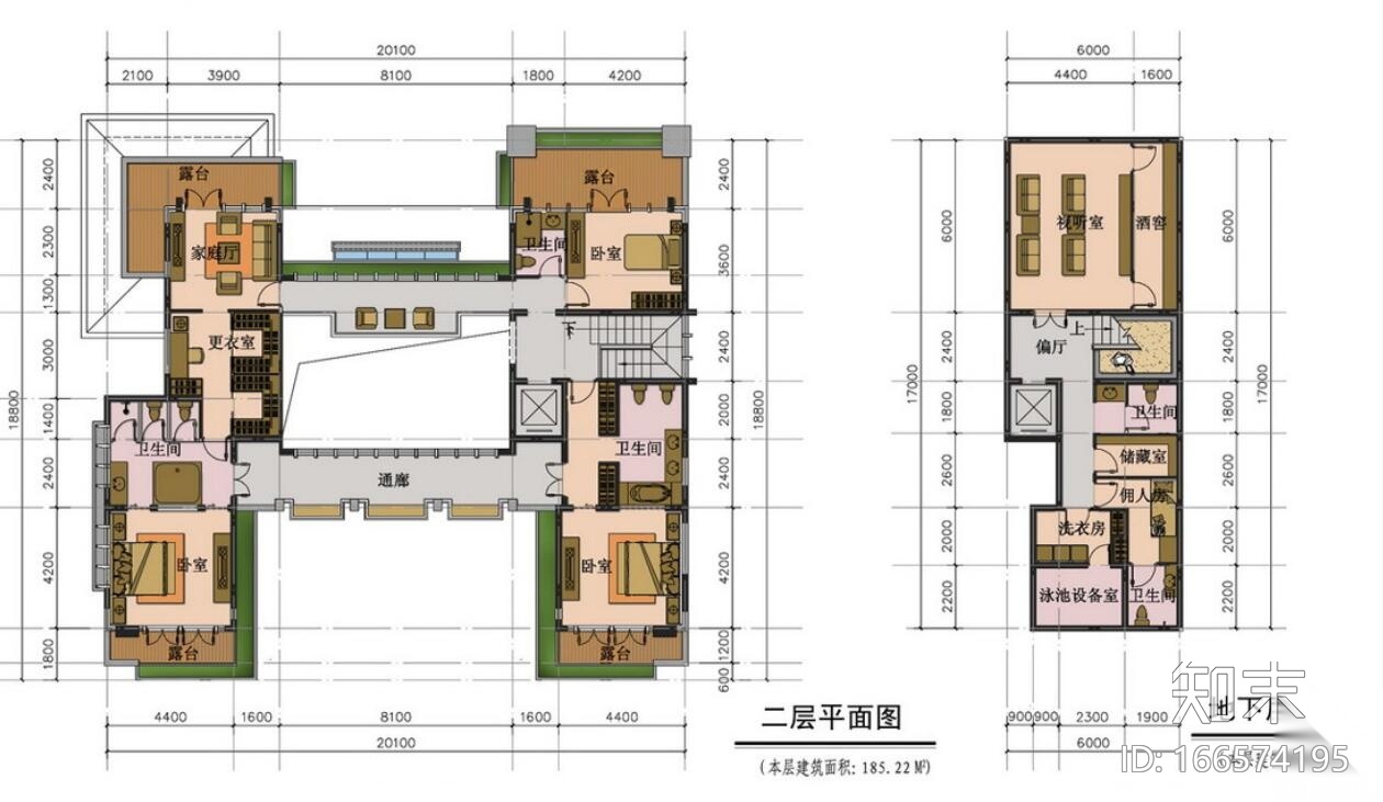 联排别墅豪宅户型设计图cad施工图下载【ID:166574195】