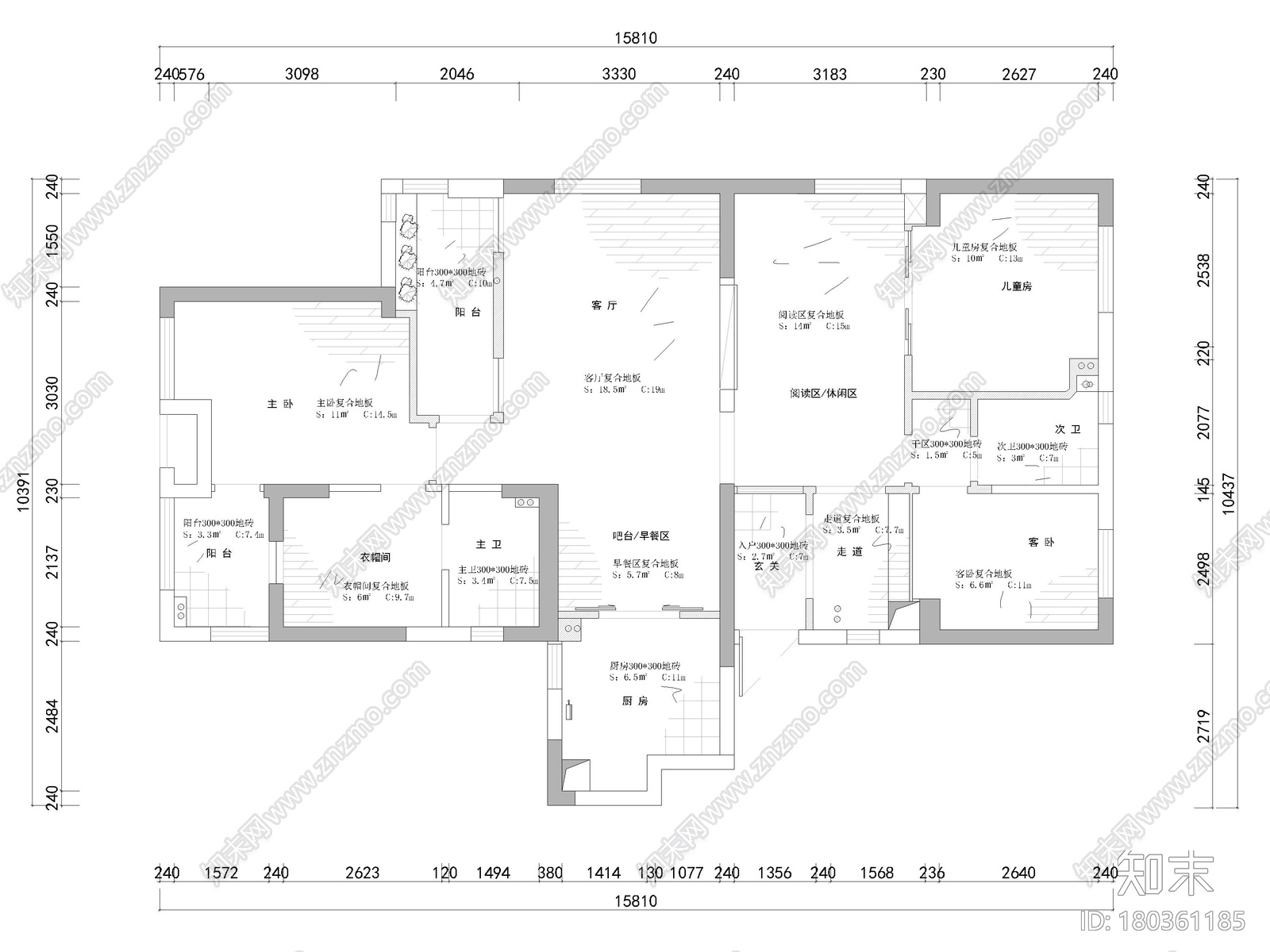 [武汉]110㎡三居家装样板间装修设计施工图cad施工图下载【ID:180361185】