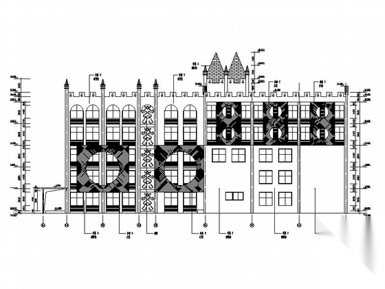 [深圳]五层欧洲城堡式幼儿园建筑施工图（含效果图）cad施工图下载【ID:165740140】