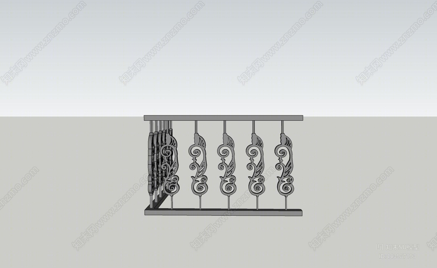 欧式雕花铁艺栏杆SU模型下载【ID:443987193】