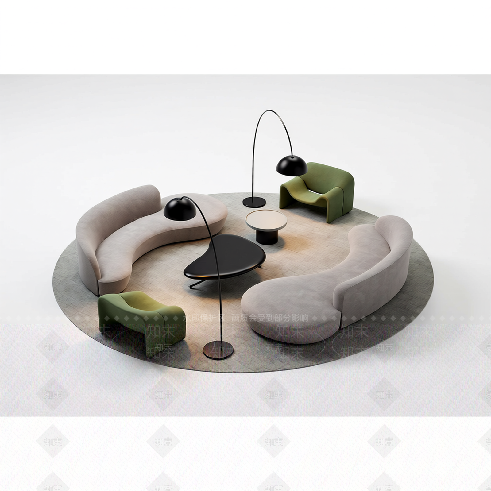 弧形沙发组合家具3D模型下载【ID:1206202572】