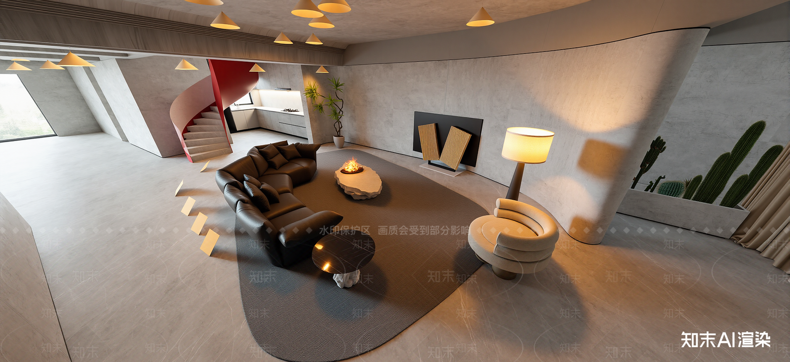 现代挑空客厅SU模型下载【ID:1222160502】