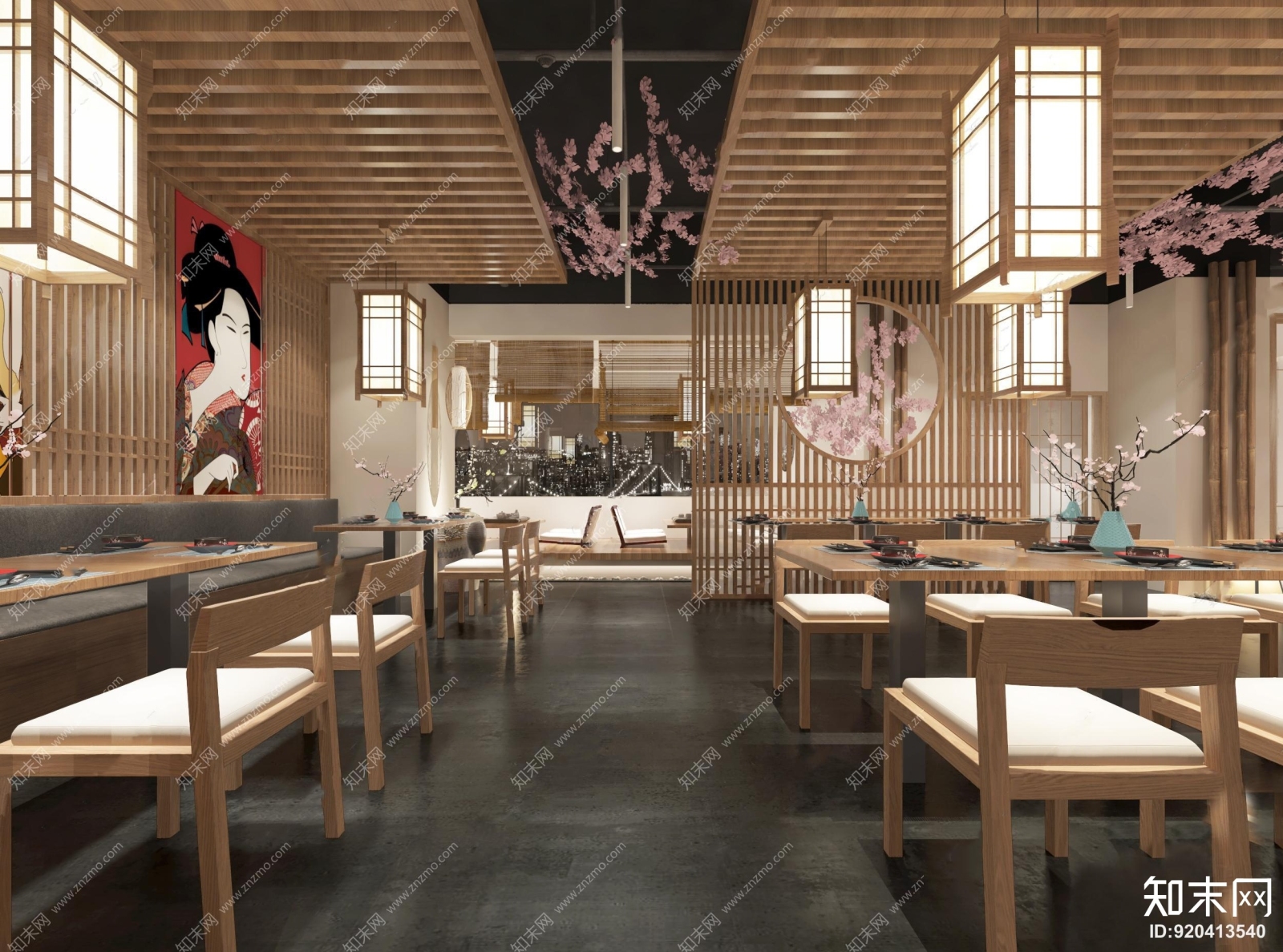 日式休闲餐厅3D模型下载【ID:920413540】