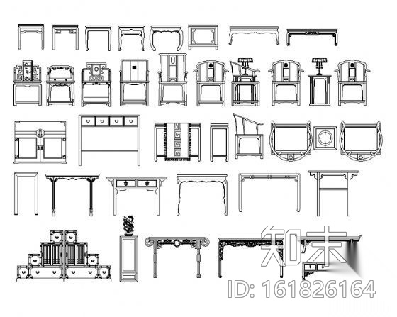 中式家具图块施工图下载【ID:161826164】