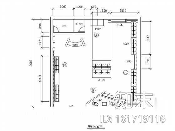 64平方服装店内装修图cad施工图下载【ID:161719116】