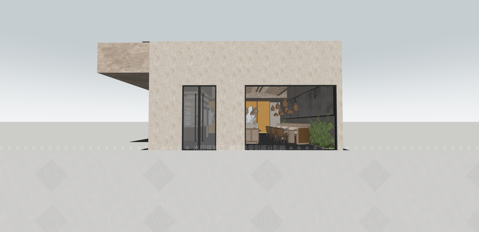 侘寂餐饮建筑SU模型下载【ID:1215927296】
