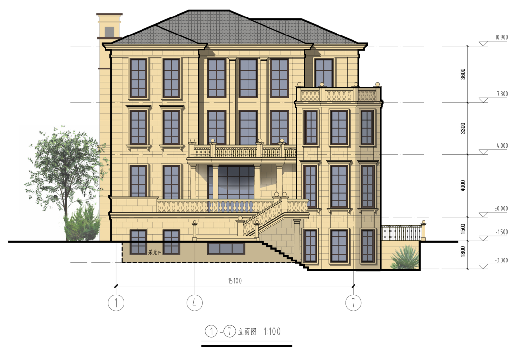 框架-剪力墙结构3层独栋别墅建筑设计（包含CAD）施工图下载【ID:149869129】