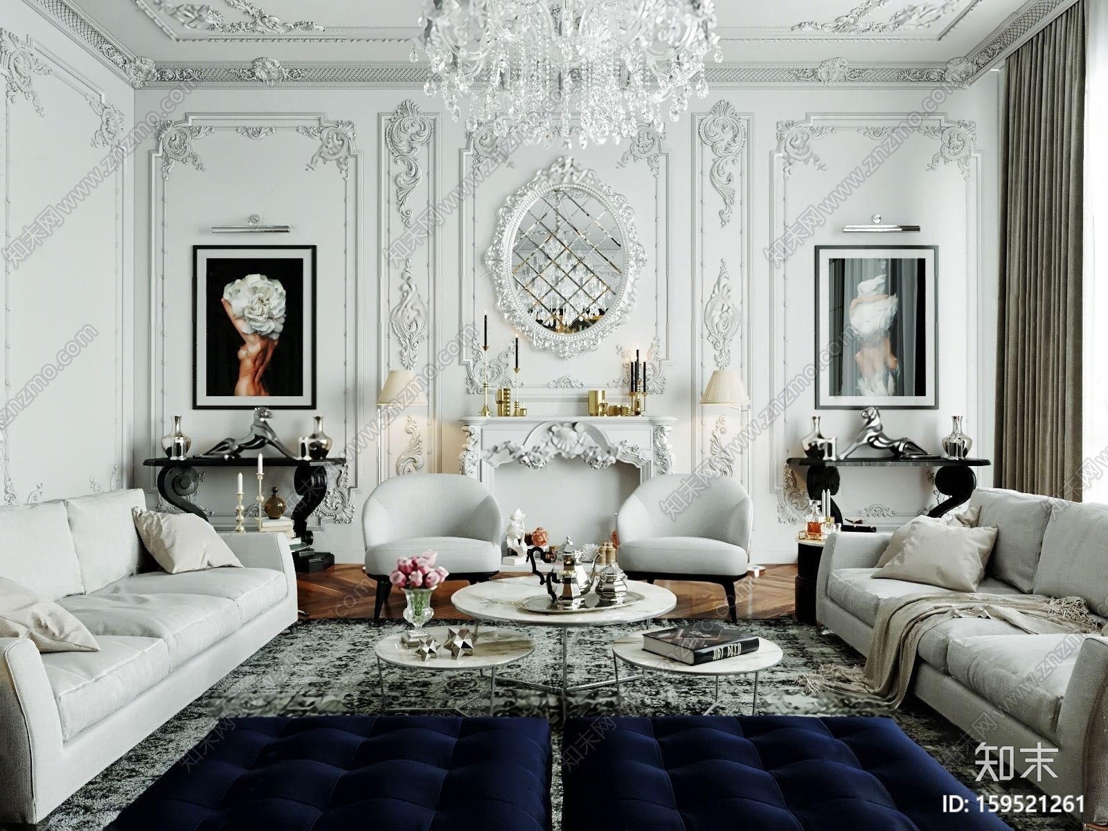 欧式客厅餐厅3D模型下载【ID:159521261】