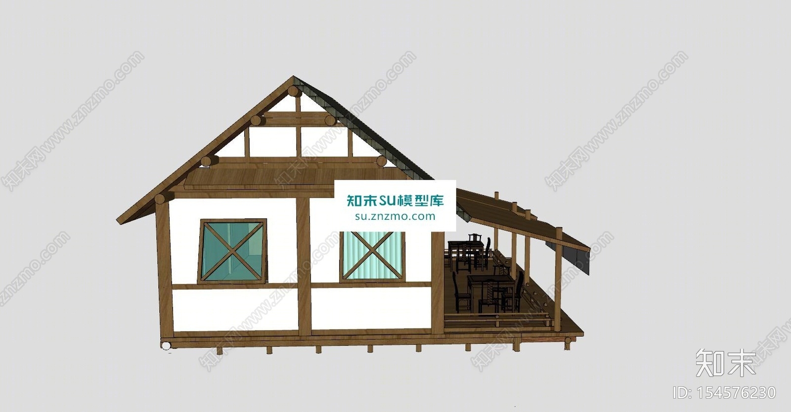 中式茶室店面设计木屋SU模型下载【ID:154576230】