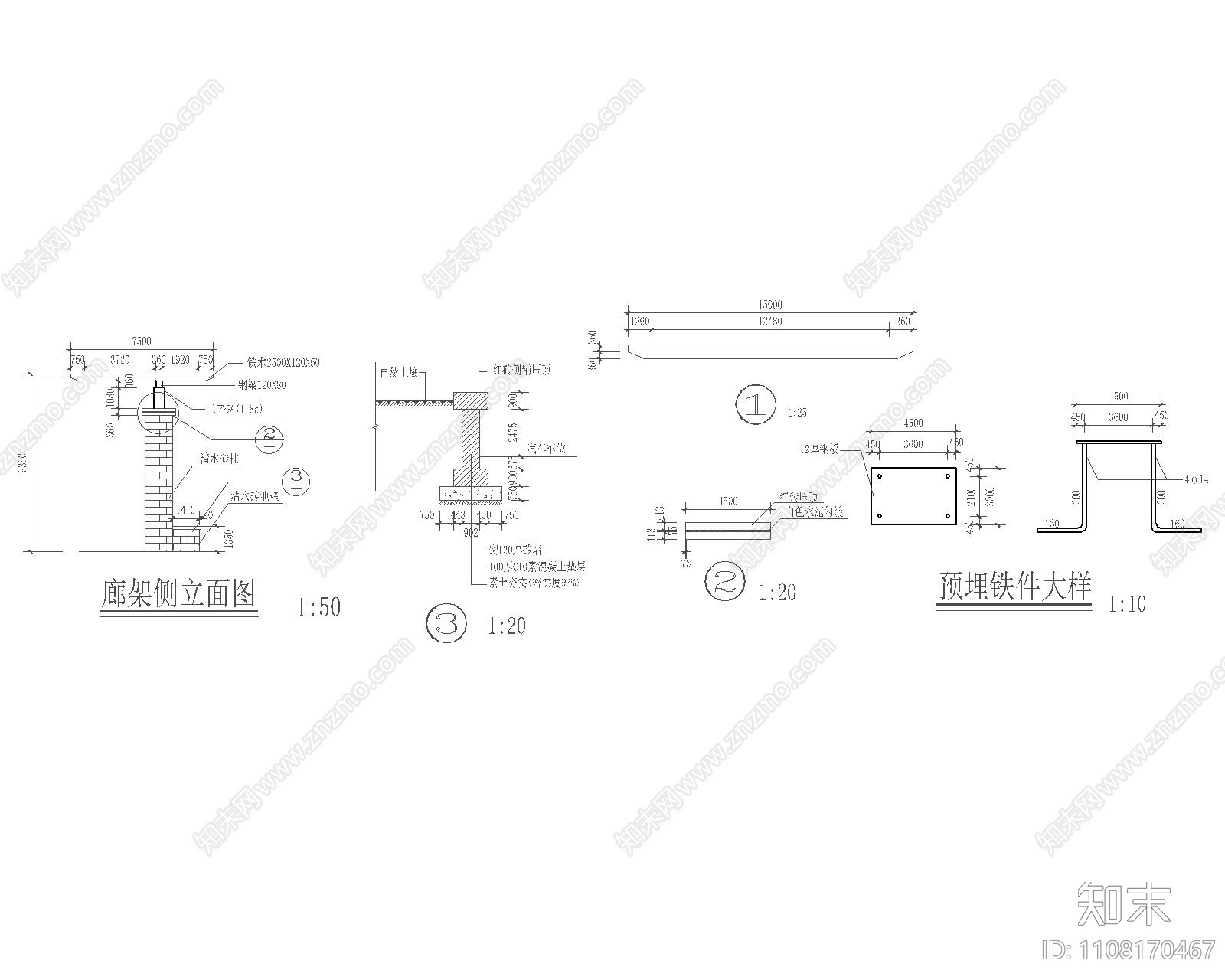 中式木廊架cad施工图下载【ID:1108170467】