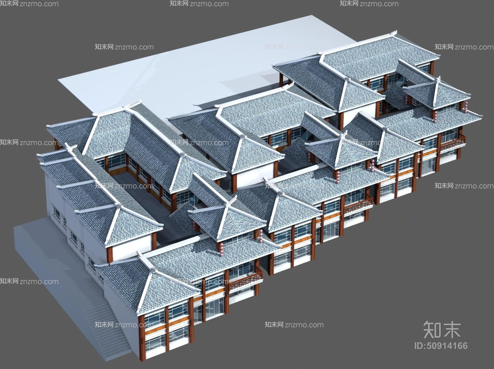 户外中式古建筑93D模型下载【ID:50914166】