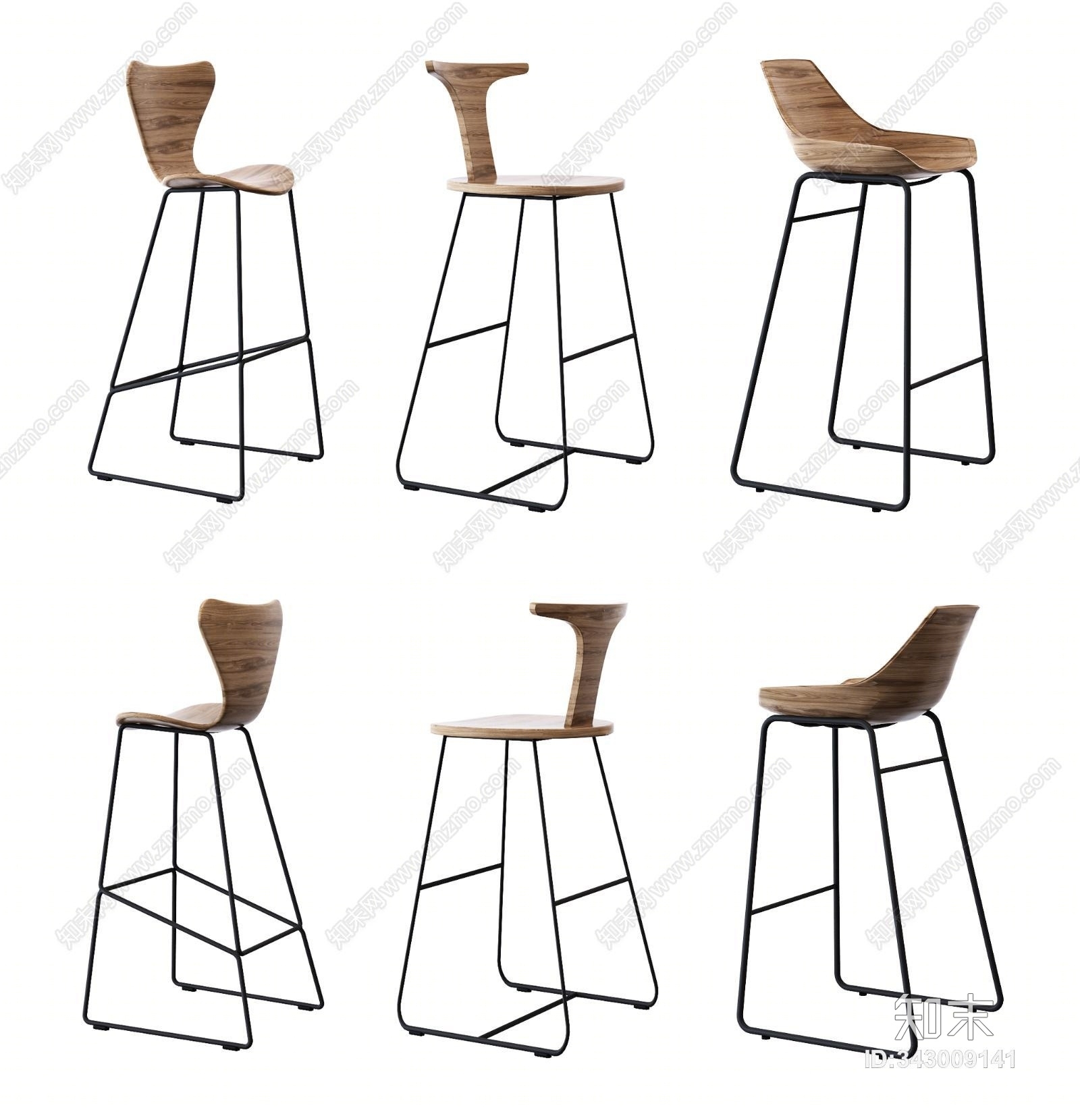 北欧铁艺木质吧椅3D模型下载【ID:343009141】