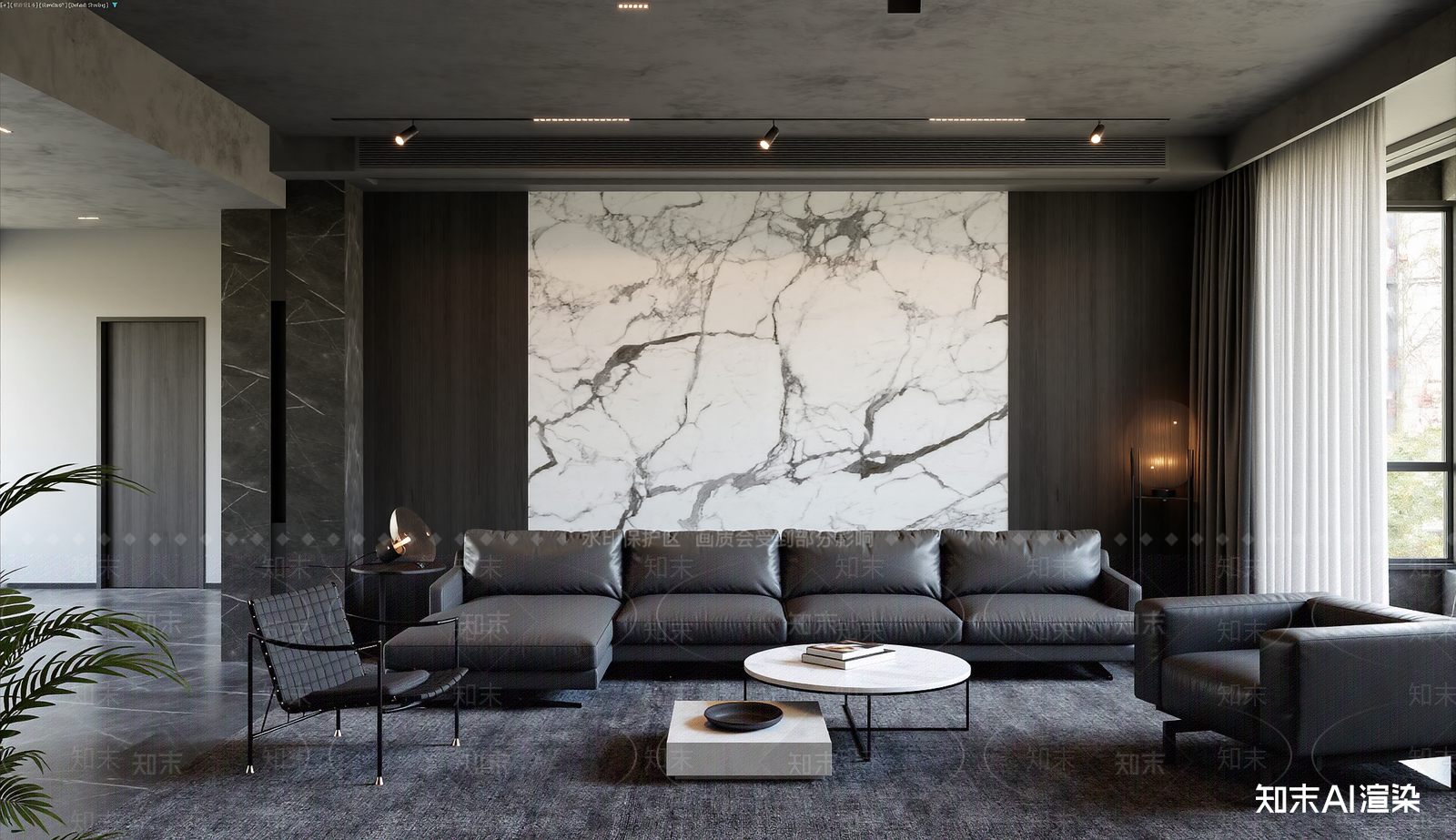 现代家居客厅3D模型渲染效果图