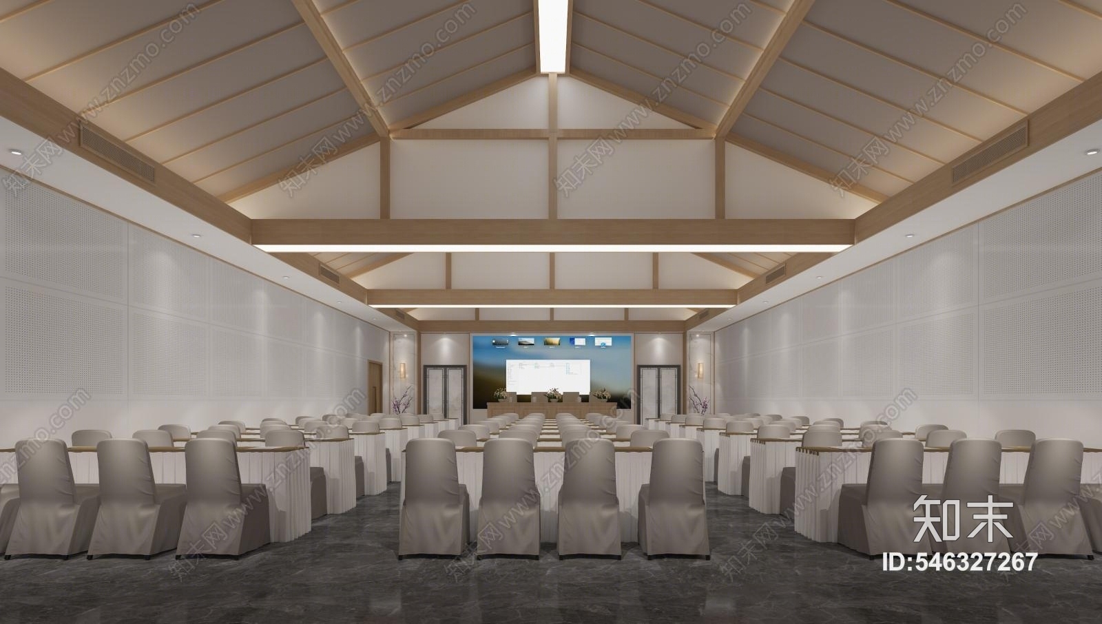 新中式会议室3D模型下载【ID:546327267】