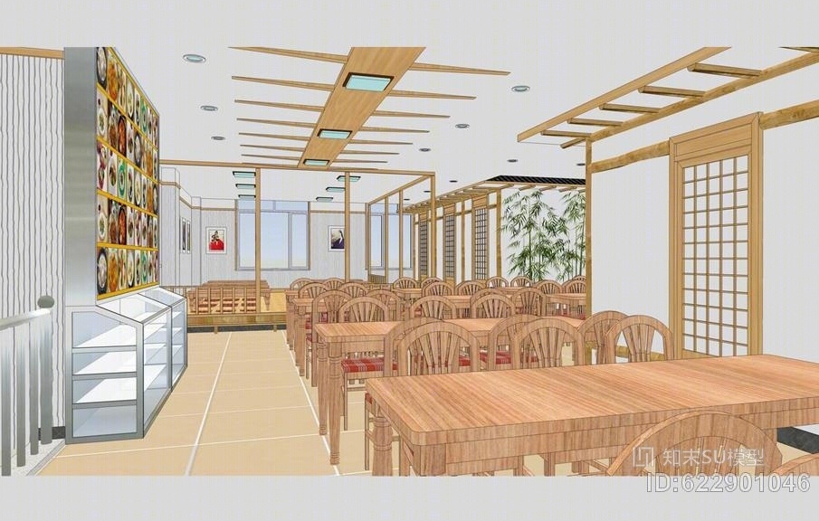 朝鲜族风格餐厅室内设计SU模型下载【ID:622901046】
