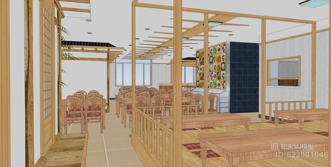 朝鲜族风格餐厅室内设计SU模型下载【ID:622901046】