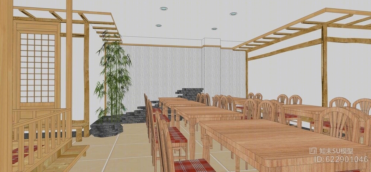 朝鲜族风格餐厅室内设计SU模型下载【ID:622901046】