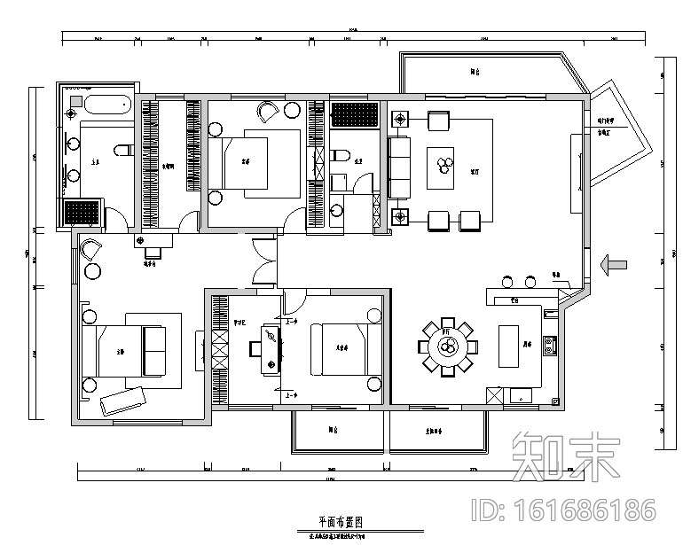 现代中式极简风三居室住宅空间设计施工图（附效果图）cad施工图下载【ID:161686186】