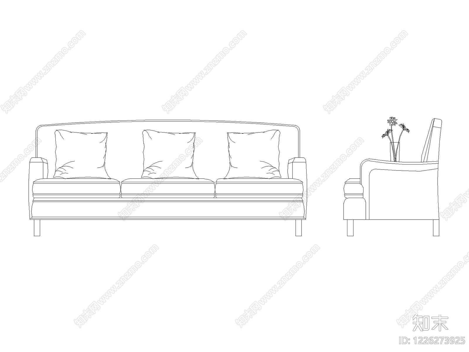 沙发cad施工图下载【ID:1226273925】