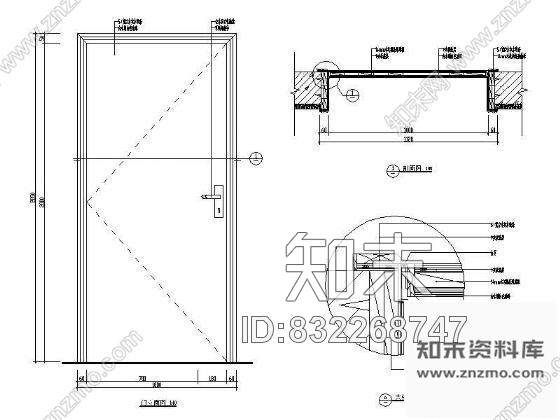单扇木门详图cad施工图下载【ID:832268747】