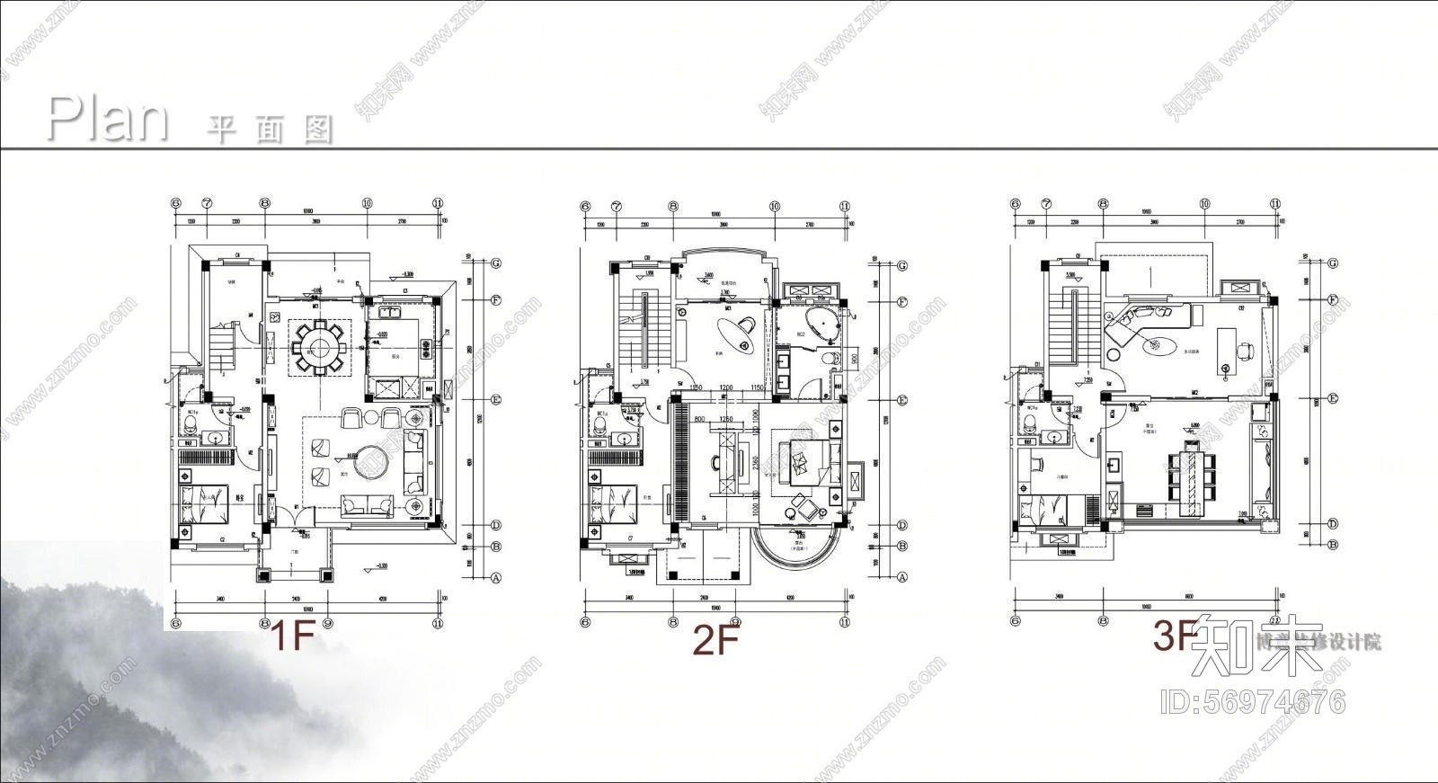 碧桂园址山BJ260(3S)右户(现代中式)别墅样板房施工图下载【ID:56974676】