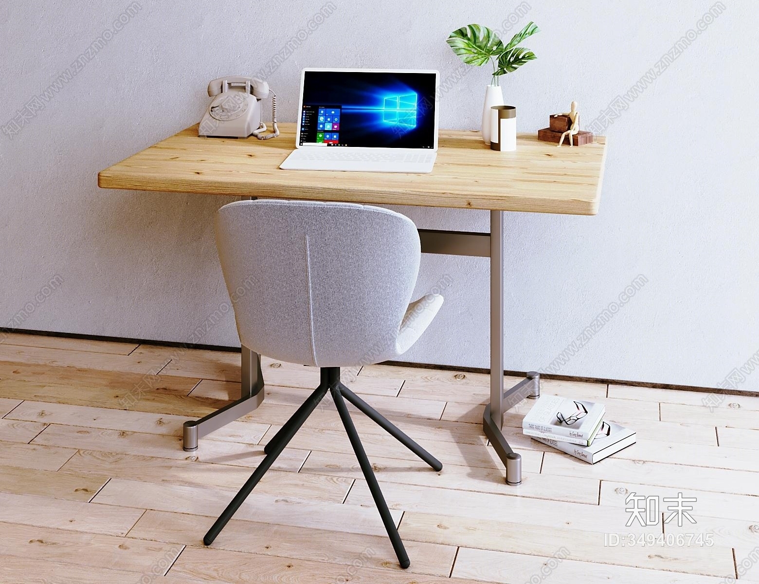 现代书桌椅子3D模型下载【ID:349406745】