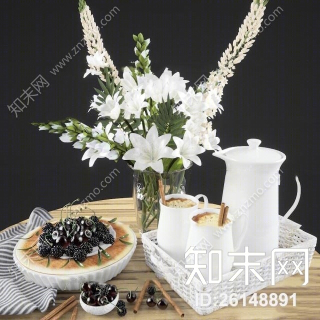 现代咖啡桑葚花瓶组合3D模型下载【ID:26148891】