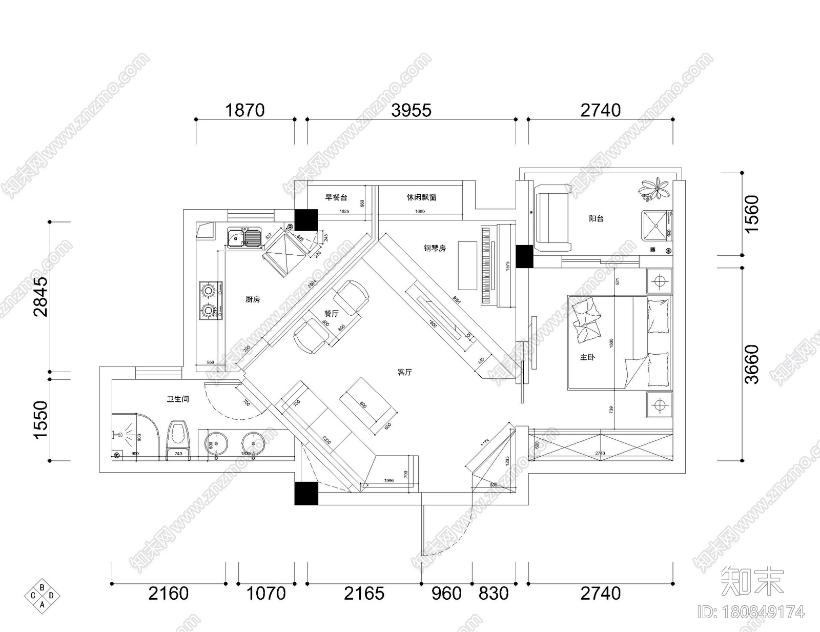 汉阳60㎡现代低调奢华风格婚房装修施工图施工图下载【ID:180849174】