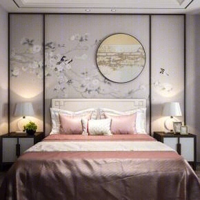 新中式双人床床头柜床头背景3D模型下载【ID:720440007】