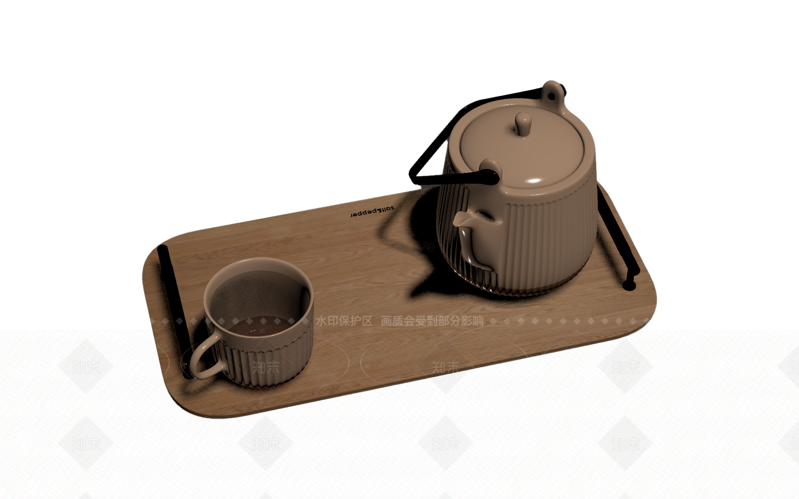 木质托盘茶具套装3D模型下载【ID:1205547426】