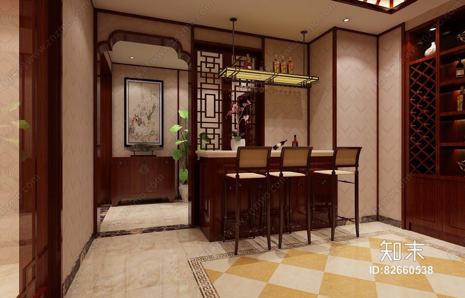 传统中式客餐厅3D模型下载【ID:82660538】