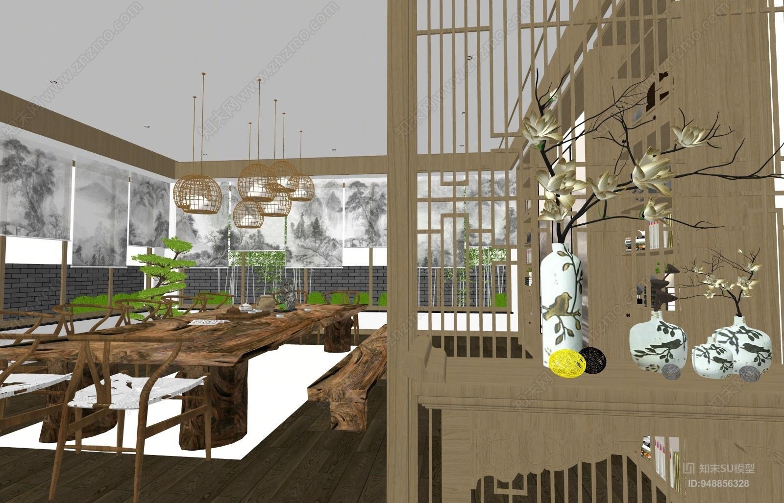新中式风格茶室SU模型下载【ID:948856328】