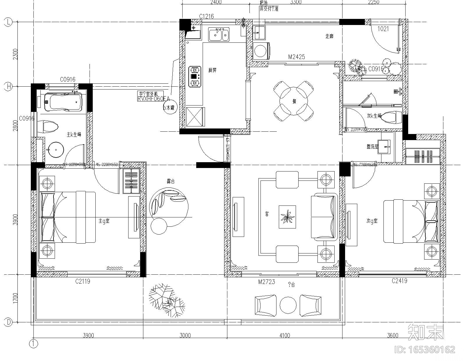 [上海]葛亚曦-上海绿地启东项目两居室洋房样板间施工...cad施工图下载【ID:165360162】