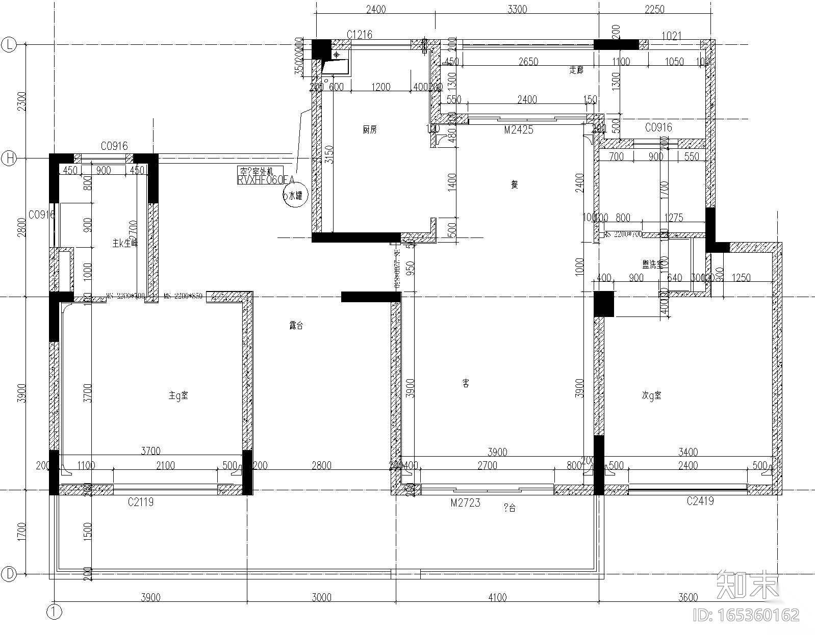 [上海]葛亚曦-上海绿地启东项目两居室洋房样板间施工...cad施工图下载【ID:165360162】