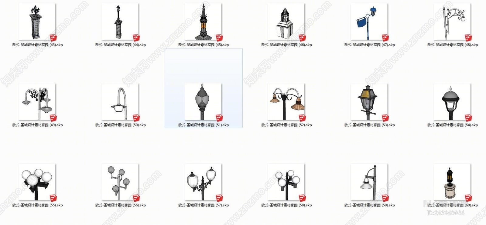 欧式景观灯具SU模型下载【ID:243340034】