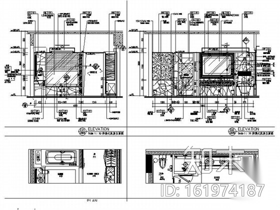 品牌酒店大床客房室内装修图cad施工图下载【ID:161974187】