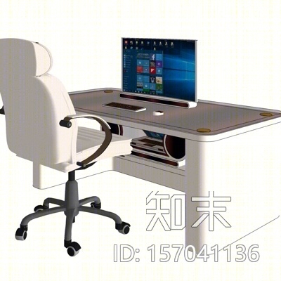 现代实木电脑桌SU模型下载【ID:157041136】
