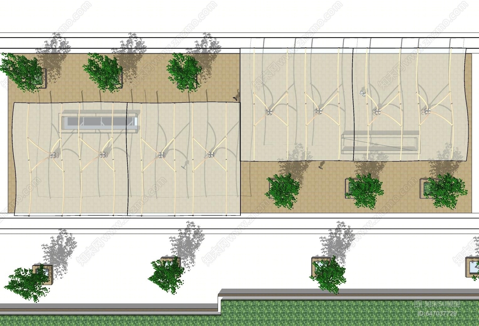 现代异形张拉膜SU模型下载【ID:647037729】