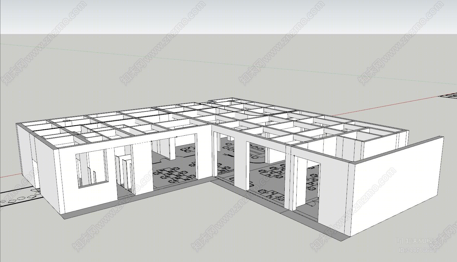 工业风格办公空间SU模型下载【ID:344708681】