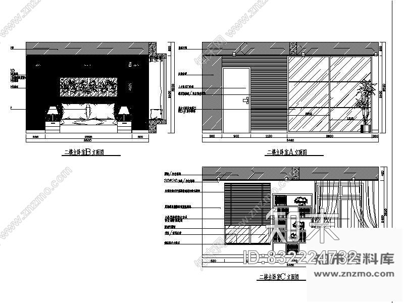 图块/节点别墅卧室立面图cad施工图下载【ID:832224732】