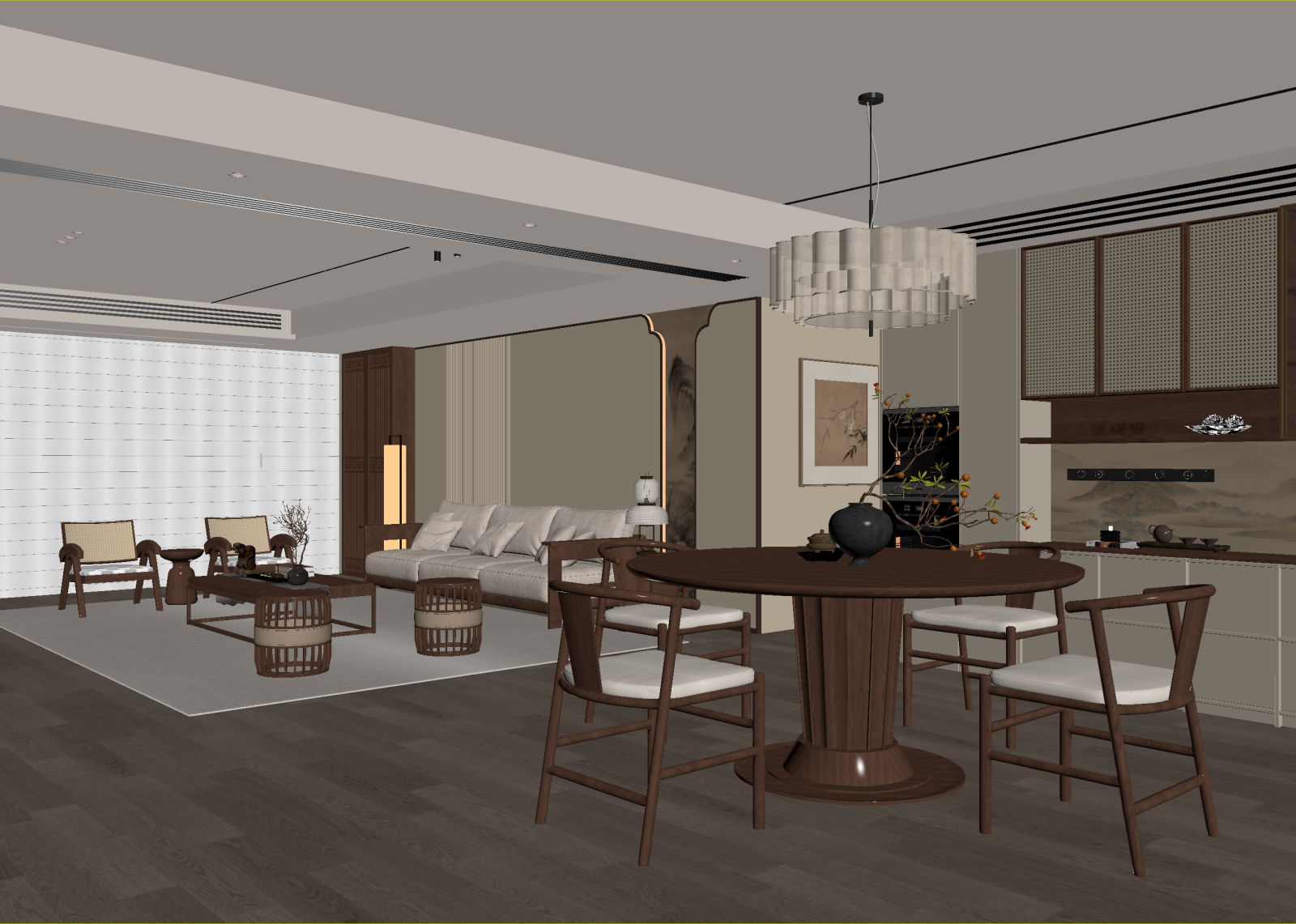 新中式客餐厅3D模型下载【ID:1215137712】