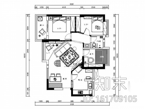 精品托斯卡纳地中海风格三居室装修室内设计施工图（含效...施工图下载【ID:161709105】