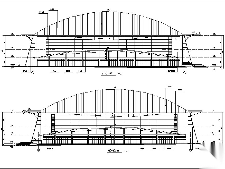 某大学后现代体育馆建筑设计方案（效果图及施工图CAD）施工图下载【ID:165406127】